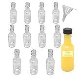 Primebaker Mini 50ml Liquor Bottles - Set of Clear Plastic Alcohol Shot Bottle with Black Cap - Great for Weddings, Party Favors and Events - Bonus Liquid Plastic Funnel (24, 4 3/8)