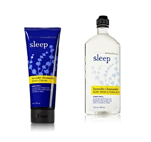 Bath and Body Works - Aromatherapy - Enhances Sleep - Lavender Chamomile - Body Wash & Foam Bath 10 Fl Oz & Body Cream 8 Oz. – Bundle