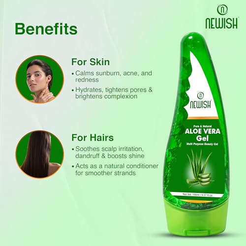 Image of Newish Pure Organic Aloe Vera Gel 130ml - Natural Hydration for Face, Skin & Hair | Soothing, Nourishing & Hair Growth Support | Men & Women