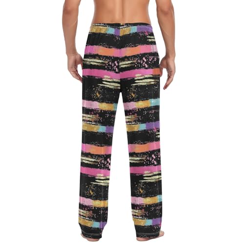 Vdsrup Men's Pajama Pants Striped Black Pajama Pants for Men PJs Bottoms Drawstring Pockets Pink Sleep Lounge Pants S2