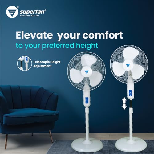 Image of Superfan Super P 400mm BLDC Pedestal Fan for Home| India's 1'st BLDC fan| BLDC Stand Fan | Remote with Oscillation, Timer and Fine Speed Control | 5 Year Warranty (White)