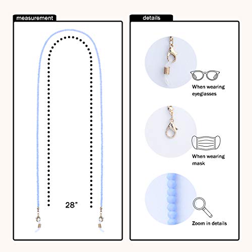 Mask/Eyeglass Holder Lanyard Necklace For Women – Crystal Bead Chain - Fashionable – Functional – Light Weight - Convenient – Great Gift – Gift Box Included (Air Blue Opal) #TOP1