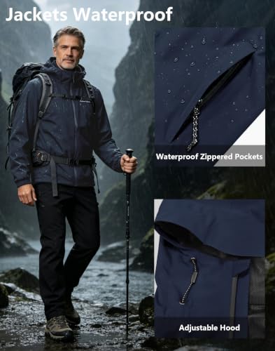 Image of Water Proof Jacket, Lightweight Zip Up Hoodie Men, Mens Rain Jacket Raincoat Windbreaker Running
