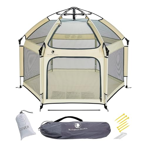 Image of POP 'N GO Baby Playpen - Indoor & Outdoor Playpen for Babies and Toddlers - Baby Beach Tent, Foldable, Portable W/Canopy, Travel Bag, & Mosquito Net - Pop Up Pack and Play Tent (Warm Ivory)