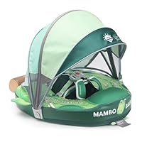 Mambobaby Float Non Inflatable Baby Float with Canopy Upgarded Add Tail Baby Swim Float with UPF 50+ Sun Canopy, Safety Swim Tranier Solid Toddler Pool Float for Age 3-24 Months, Crocodile Green