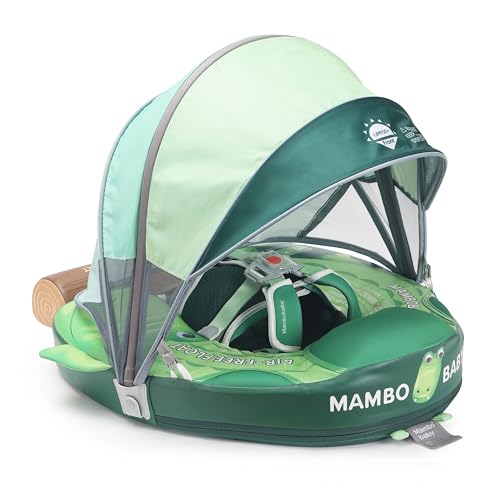 Image of Mambobaby Float Non Inflatable Baby Float with Canopy Upgarded Add Tail Baby Swim Float with UPF 50+ Sun Canopy, Safety Swim Tranier Solid Toddler Pool Float for Age 3-24 Months, Crocodile Green
