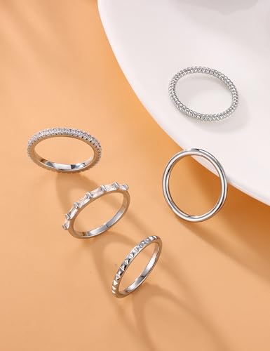 Florideco 14K Gold Filled Thin Stackable Rings for Women,Minimalist Non Tarnish Cubic Zirconia Band Rings,Dainty Trendy Statement Stacking Rings Set Size 6-10 5