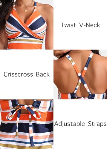 Image of ROSEWE Two Piece Tankini Swimsuits for Women, Tummy Control Bathing Suit with Skirt, V-Neck Swimdress