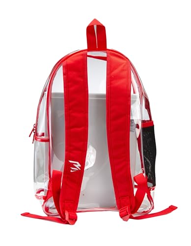 Image of Nike 3Brand Clear Backpack - Red - One size (23L) | See through school bookbag for boys, girls, men, women. Zip main compartment, side mesh bottle pocket, padded shoulder straps