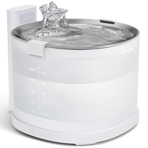 Cheerble Pumpless Cat Water Elfin Fountain, Wireless Pet Fountain Battery Operated, 2L/67oz E1+ Automatic Water Dispenser Cats & Dogs MagDrive™ Technology Stainless Steel Tray, No Cleaning Hassle