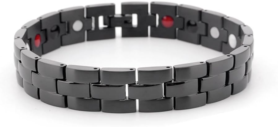 PUJANE Mens Magnetic Bracelet, 316L Stainless Steel Double Row 4 Elements Magnet Energy Bracelet