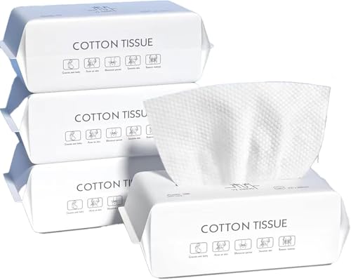 MOMENT 4 Pack Disposable Face Clean Towel Soft Dry Wipes Cotton Facial Tissues Cleansing Wash Cloth for Washing Cleaning Drying Skincare and Makeup Removing Wet & Dry Use (20x20cm 400 Count)