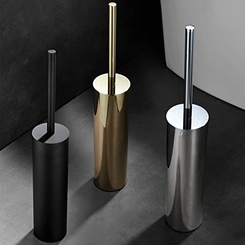 Image of Freestanding Luxury Toilet Brush 304 Stainless Steel Toilet Brush and Holder 19-Inches Tall Round Rust Resistant Anti-Odor and Easy to Clean with Matte Black Finished