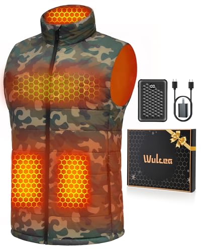 Wulcea Men Heated Vest Battery Pack Included Rechargeable Winter Puffer Jacket Happy Birthday Gifts for Adult Guy Women Who Have Everything Want Nothing Dad Guys People Cool Special Camo