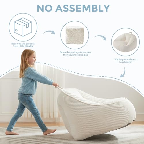 HUGHEAVEN Bean Bag Chair for Kids, Soft Bean Bag Seat for Reading, Beige - image 6