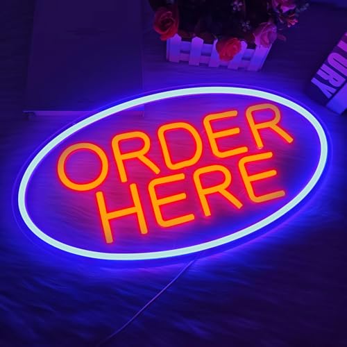 Image of Order Here Neon Sign Order Here Sign Business Neon Sign for Wall Decor Neon Led Sign Order Neon Light Sign Light Up Sign for Coffee Shop Opening Restaurant Cafe Bar Decor Supermarket