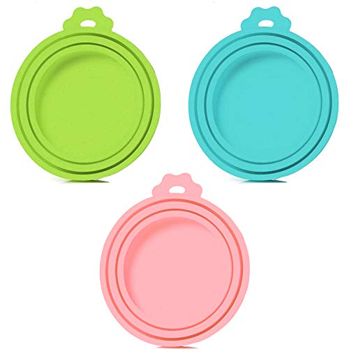 SLSON 4 Pack Pet Food Can Covers Universal Cat Dog Food Can Lids 1 Fits 3 Standard Size Cat Can Cover Lid Tops for Pet Food Storage (Blue+Green+Pink)