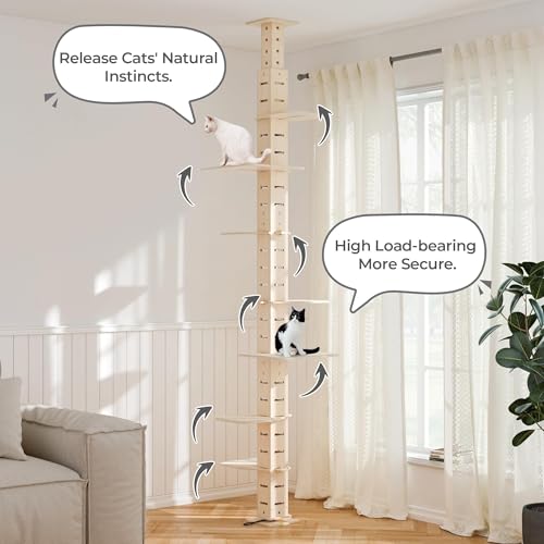 Torre para gatos de piso a techo ajustable de madera miniatura 4
