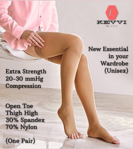 Kevvi Thigh High Compression Stockings For Women & Men, Full Leg Ted Hose 20-30 Mmhg, Open Toe, Maternity Compression Hose, Thigh High Compression Socks For Women, Medical Support Hose (Beige, Medium) #TOP1