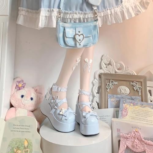 Lolita Platform Shoes for Women with Bows and Lace Trim Round Toe Chunky Sole Mary Jane Flats3