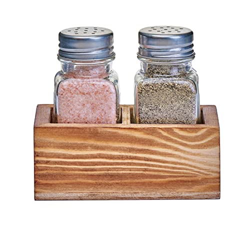 Salt And Pepper Shaker Set With Wood Holder, Glass Containers, Stainless Steel Lids, Easy To Clean & Refill, Gift, Farmhouse Kitchen Table For Home And Restaurants #TOP10