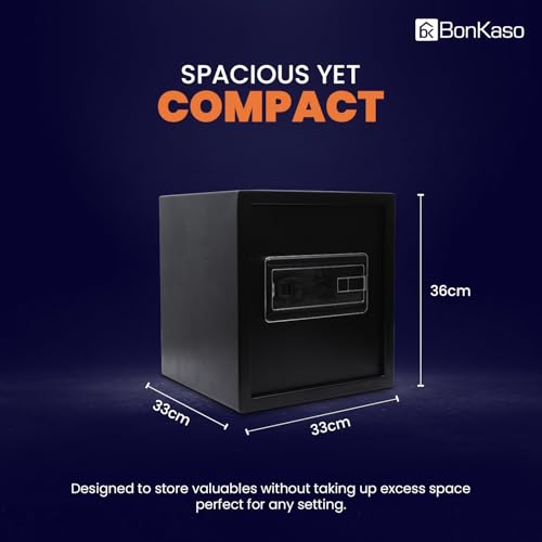 Image of BonKaso Safe Locker For Home, 33 Litres Locker Box For Money, Jewellery, Digital Electronic Safe Locker For Home & Office With Auto lock Function, Anti Theft Alarm And LED Display (Black)