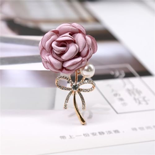 Image of WCRAZYE Elegant Rose Flower Brooch Pin for Women Men Wedding Party Gentleman's Essentials Handmade Crystal Pearl Fabric Flower Lapel Pin Dress Suit Accessories Boutonniere Ideas Gift Valentine's Day