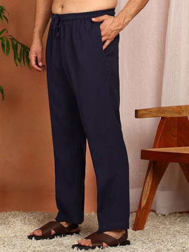Image of See Designs Men's Full Sleeve Mandarin Collar Linen Solid Pathani Set