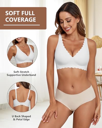 Image of Xcutting Deep V Bras Wireless Bra No Underwire Supportive Scalloped Seamless Bralettes Petal Wavy Women Jelly Bras for Women