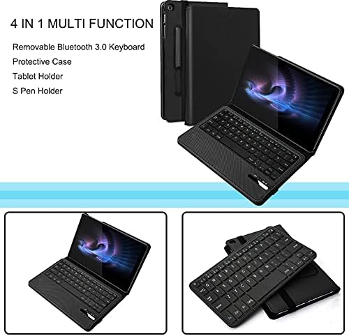 Bluetooth Keyboard Case for Samsung Galaxy Tab A 10.1 2019 T510 / T515, Protective Cover with Removable QWERTY Rechargeable Keyboard, Black