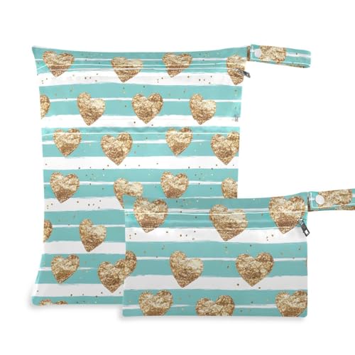 Coikll Wet Dry Bags for Cloth Diaper 2 Pack Waterproof Yoga Gym Bag for Swimsuit Wet Clothes Baby Items-?Love Glitter Stripes?