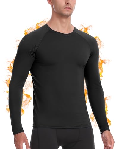 Twekfish Men's Thermal Compression Shirt, Long Sleeve Fleece Lined Workout Shirts Winter Cold Weather Athletic Base Layer Top Black