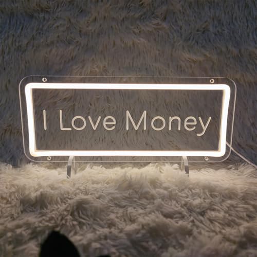 Image of I Love Money Neon Signs for Wall Decor, Dollar Neon LED Sign Money Will Never Sleep Neon Sign LED Green Light for Bar Bedroom Company Party Wall Decoration, 13.3 inch x 5.4 inch