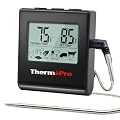 ThermoPro TP16 Large LCD Digital Meat Thermometer for Cooking, Smoking, Grilling, BBQ Food Temperature Indicator with Clock Timer and Stainless Steel Probe, Black