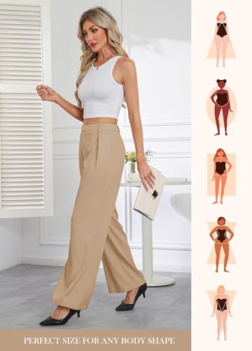 Gracyoga Wide Leg Business Dress Pants Lounge Suit Pants High Waisted Straight Leg Pants Summer Trendy Work Trousers with Pockets Khaki M4