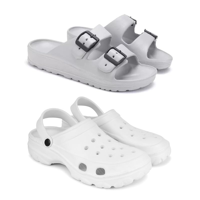 WINGSCRAFT Mens Rover Lightweight Comfortable| Slides|Clogs| Sandals with Adjustable Back Strap for Men Combo(AC)-3114-1322-9 White (B0CY5DFR3R) Amazon Price History, Amazon Price Tracker