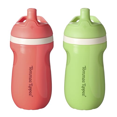 Opiniones de Dos piezas para Bebé . 42 Tommee Tippee Botella deportiva aislada con boquilla, 9 onzas, botella de agua sin derrames para niños pequeños durante 12 meses +, válvula de dos piezas ayuda a detener...