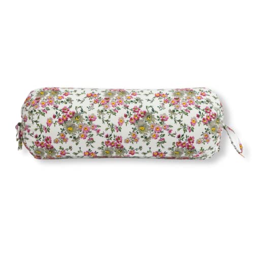 Image of Swayam Set of 2 Cotton Bolster Cover | 30x30 Inch | Soft Breathable Masnad Cover 200TC | Durable & Washable | Floral Print Bolster Cover for Diwan, Bed & Sofa - White