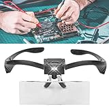 Magnifier Eyeglass-Type Headband Magnifier with 5 Lens LED Lamp, Eye Glass Clip On Flip Loupe Magnifying Glass, Cosmetic Magnifier for Eyelashes Extension Tattoo Makeup Use