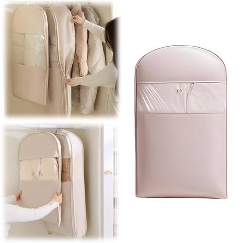 Space Saving Hanging Garment Bag with Self Compression Zipper, Space Saver Closet Organizer, Dust-Proof Coat Storage Bags for Wardrobes, RVs, and Small Apartments (Pink-Medium-1PC)