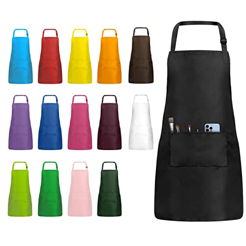Imerago 15 Pcs Adult Aprons Bulk With Pockets Adjustable Bib Chef Apron For Women Men Painting Crafting Drawing (Multicolor, S) #TOP6