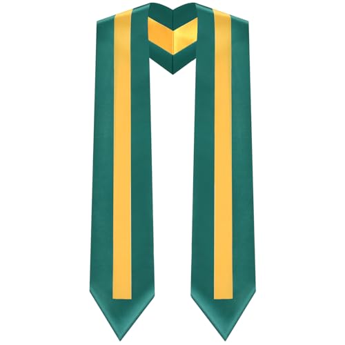 Cutecrop Unisex Graduation Stole 65'' Long, Adult Grad Sash, Two Color Graduate Honor Stole, Rich in Color, Graduation Gift (Emerald and Gold)