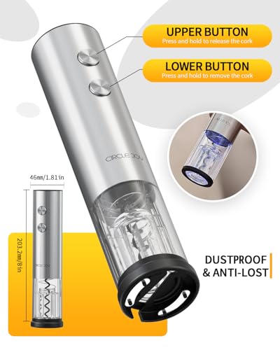 Image of CIRCLE JOY Electric Wine Opener Rechargeable 5-in-1 Stainless Steel Wine Gift Set with Foil Cutter, Wine Aerator Pourer, Wine Drip Ring & Vacuum Stopper, Ideal Gifts for Wine Lovers, Silver