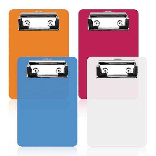 TEAONE Small Clipboards, 4 PCS Mini Plastic Clip Boards for Notepads, Receipts, Tickets (10 X 15cm)