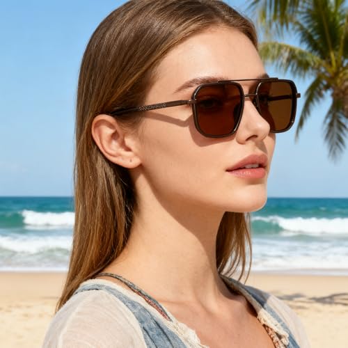 Polarized Pilot Sunglasses for Women Retro Square Frame Sun Glasses for Men Driving Travel Outdoor UV Protection4
