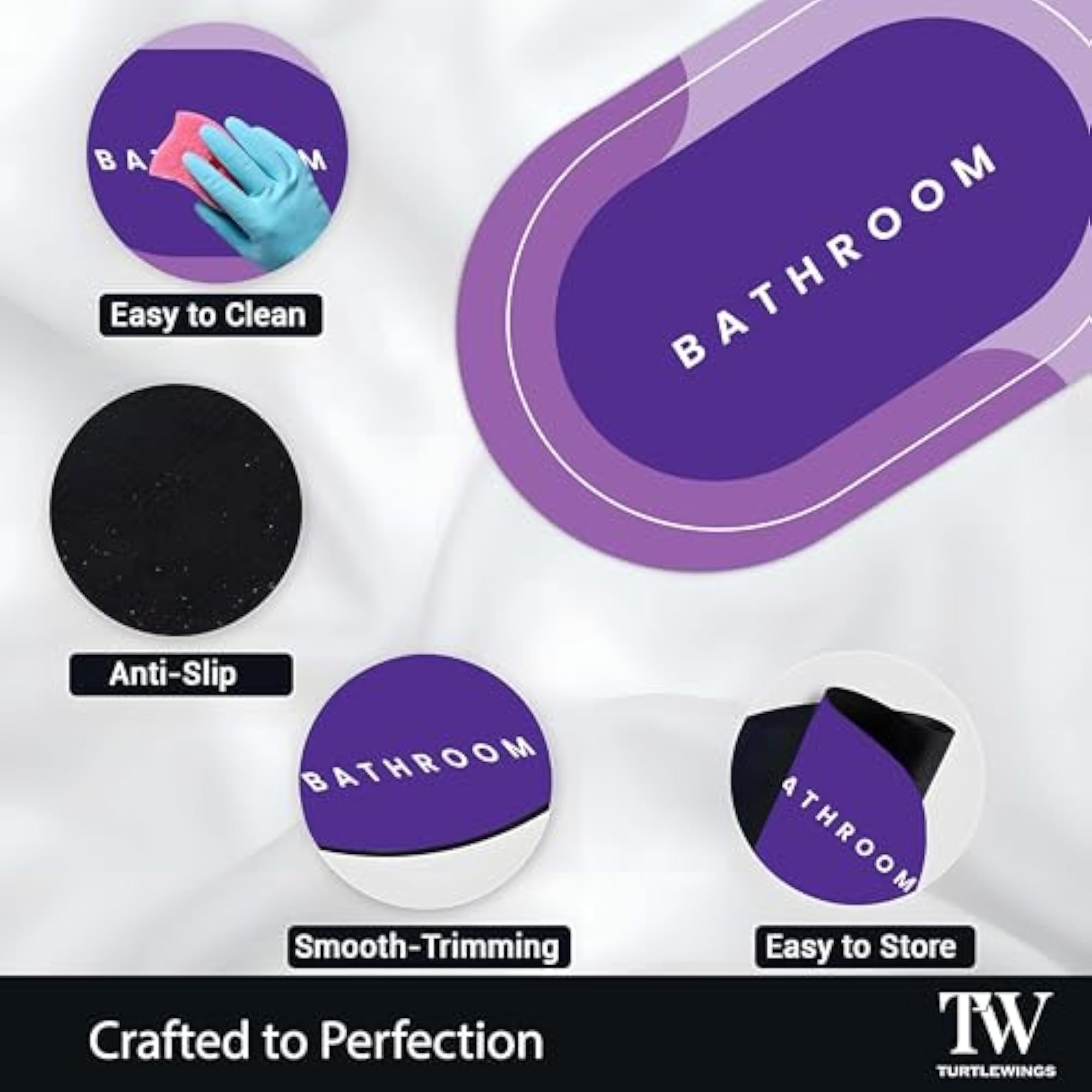 Bathroom Floor Mat, Quick Dry Anti Slip Washable