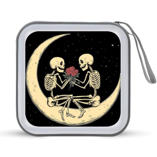 Skull Moon Rose CD Case Plastic DVD Case Holder Wallet Disc Storage Organizer for Car Travel
