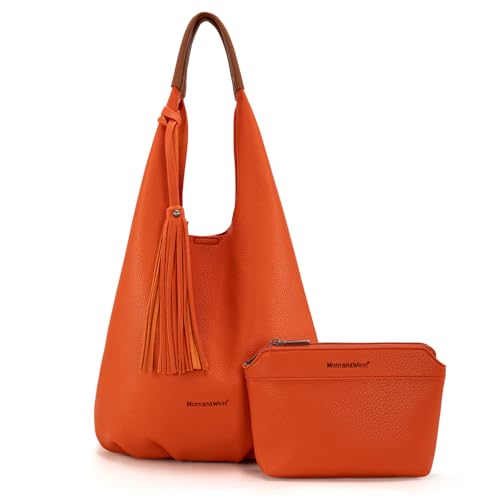 Image of Montana West Hobo Bags for Women Slouchy Handbags 2PCS Tassels Shoulder Bag with Comestic Bag