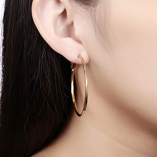 Hoop Earrings, 18K Gold Plated Rounded Hoops Earrings For Women 46Mm #TOP1