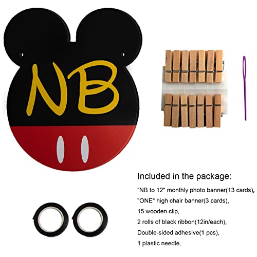 Chuangqi Mickey Themed Birthday Party Photo Banner & “One” High Chair Banner, Nb To 12 Month Photo Banner, 1St Birthday Supplies, Baby Shower Decoration #TOP2